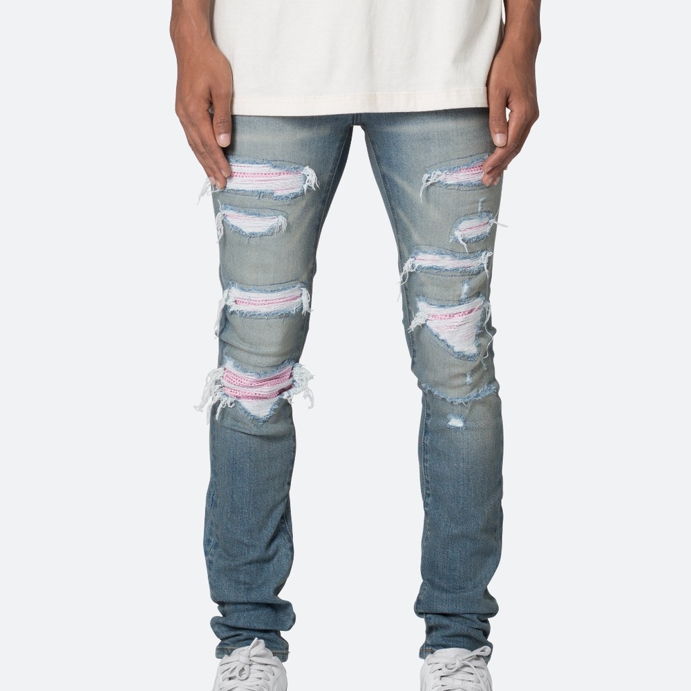 mnml X555 Crystal Skinny Denim - Blue/Pink Size 32Blue/Pink / 32